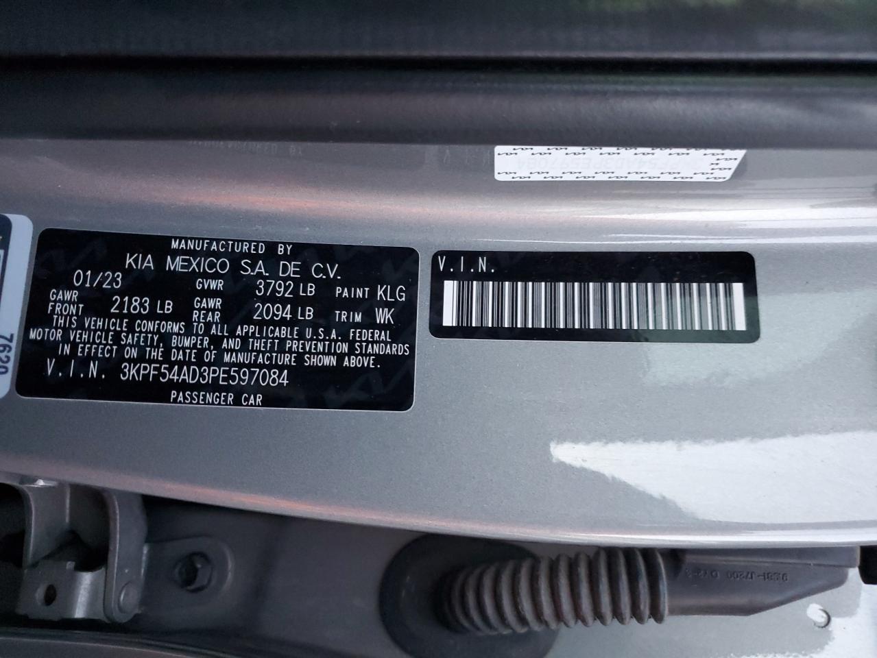 2023 Kia Forte Gt Line VIN: 3KPF54AD3PE597084 Lot: 92028235