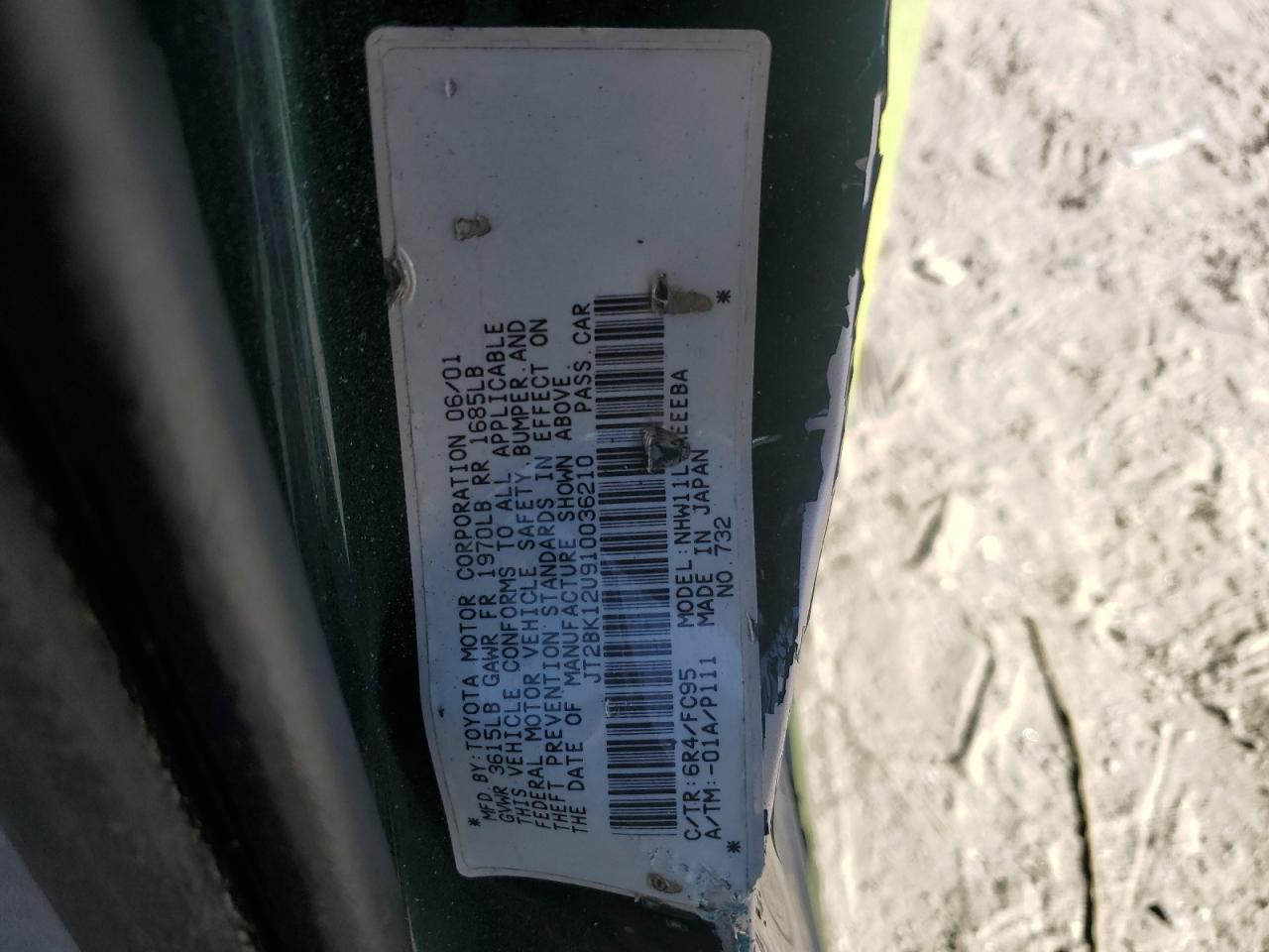 2001 Toyota Prius VIN: JT2BK12U910036210 Lot: 92240485