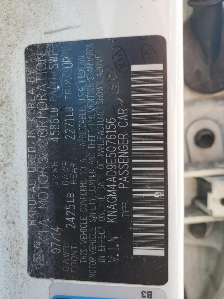 2014 Kia Optima Hybrid VIN: KNAGM4AD9E5076156 Lot: 91213765