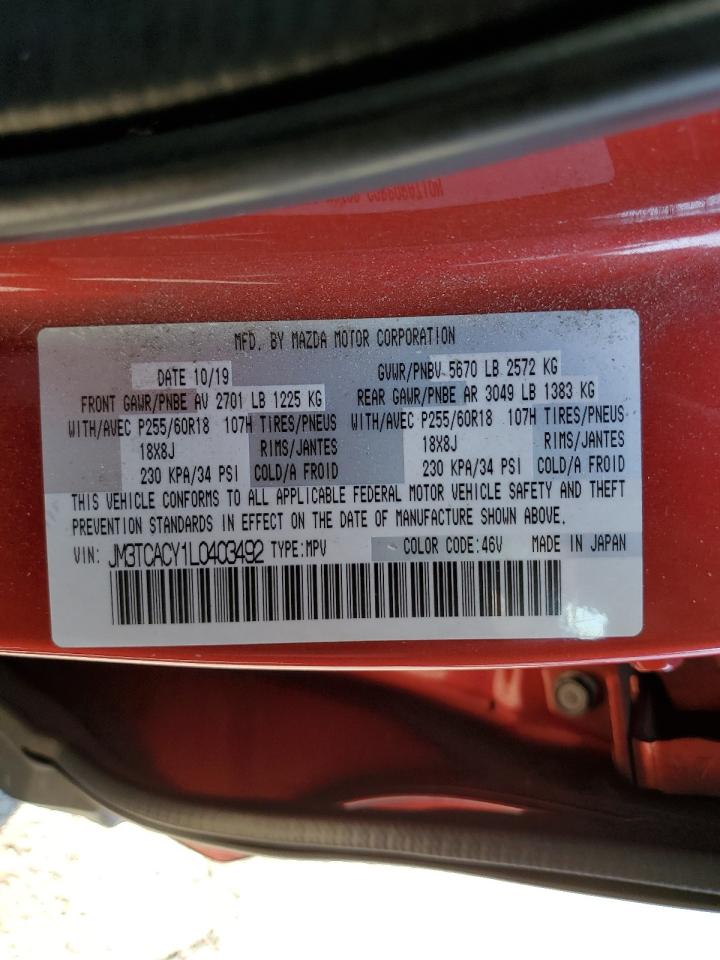 2020 Mazda Cx-9 Touring VIN: JM3TCACY1L0403492 Lot: 91905595