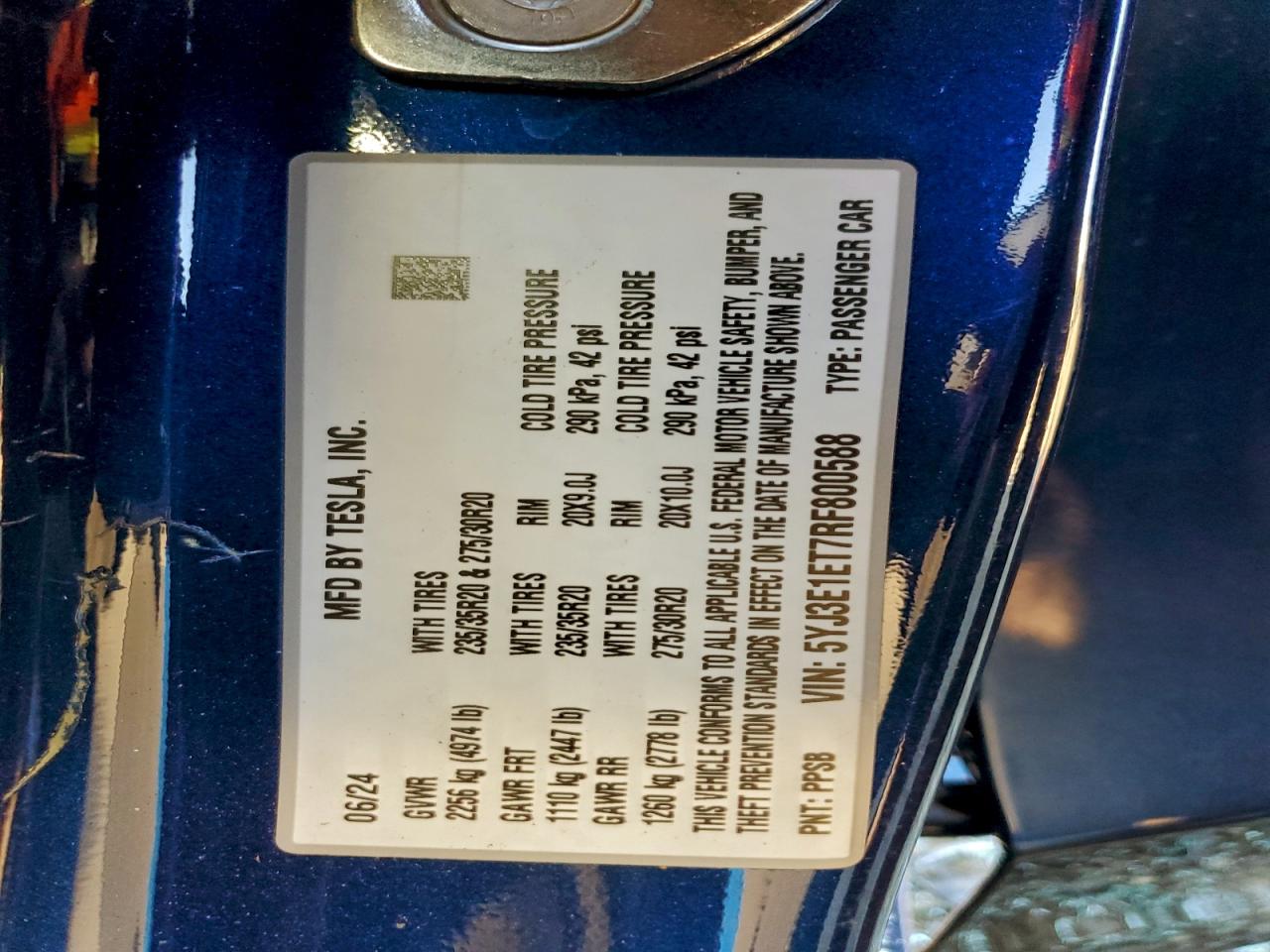 2024 Tesla Model 3 VIN: 5YJ3E1ET7RF800588 Lot: 94366345