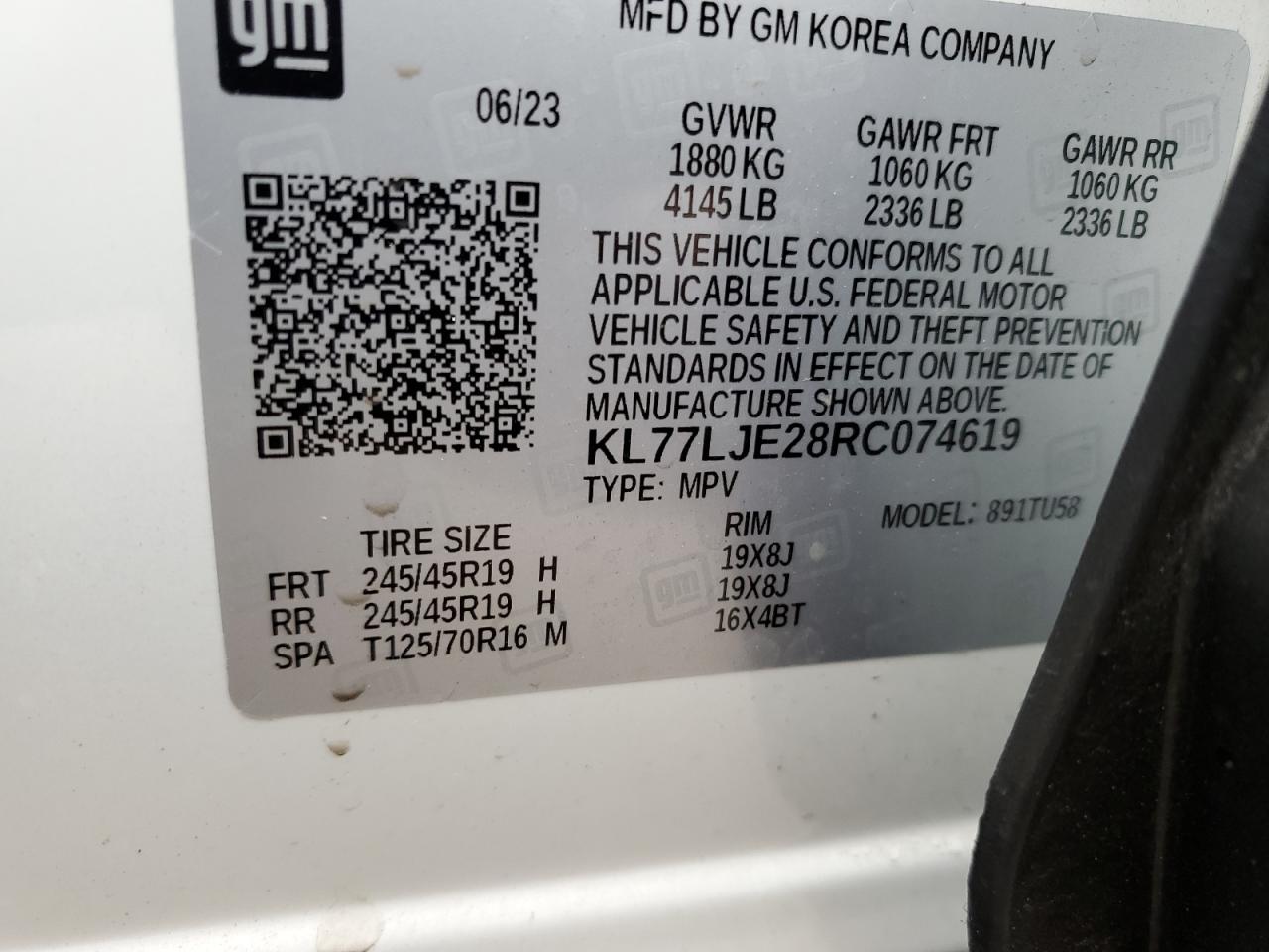 2024 Chevrolet Trax 2Rs VIN: KL77LJE28RC074619 Lot: 91102295