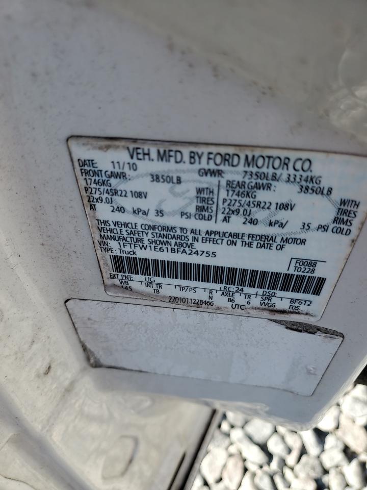 2011 Ford F150 Supercrew VIN: 1FTFW1E61BFA24755 Lot: 93553235