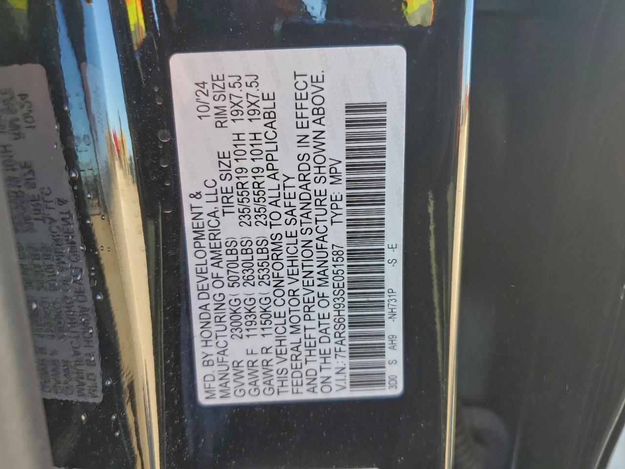 2025 Honda Cr-V Sport Touring VIN: 7FARS6H93SE051587 Lot: 94592305