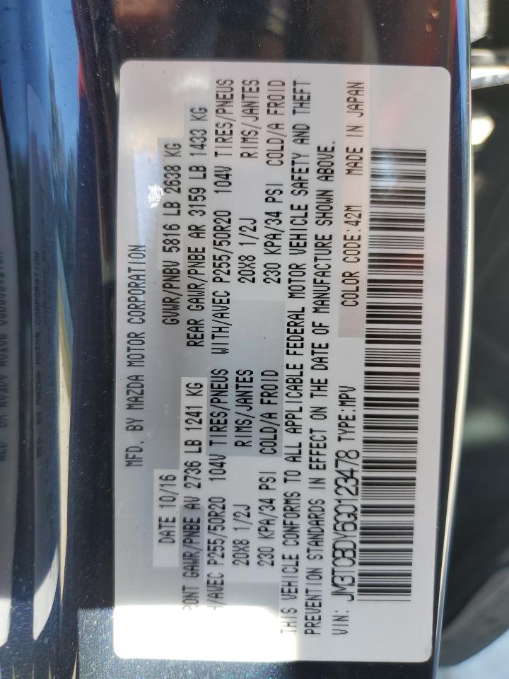 2016 Mazda Cx-9 Grand Touring VIN: JM3TCBDY6G0123478 Lot: 91380695