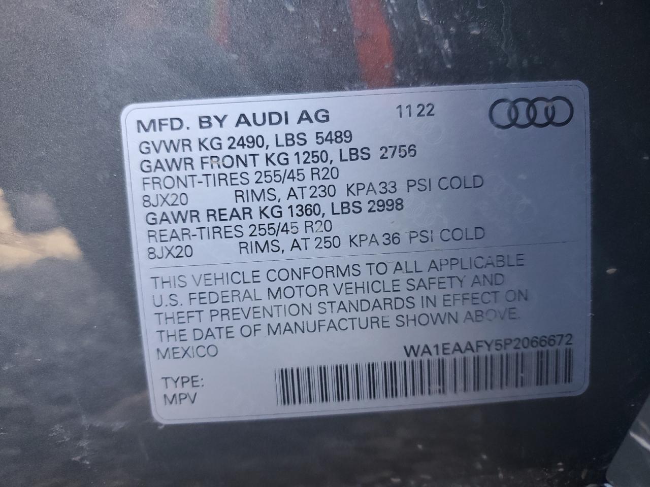 2023 Audi Q5 Premium Plus 45 VIN: WA1EAAFY5P2066672 Lot: 92412345