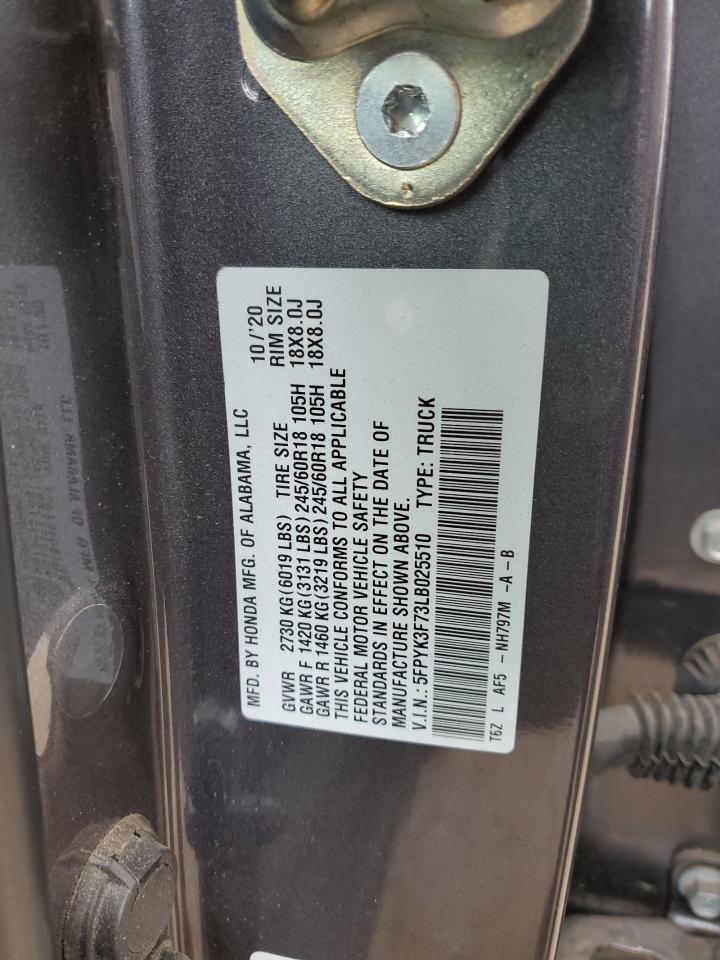 2020 Honda Ridgeline Rtl VIN: 5FPYK3F73LB025510 Lot: 93076395