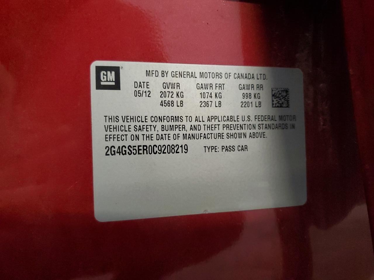 2012 Buick Regal Premium VIN: 2G4GS5ER0C9208219 Lot: 93506015