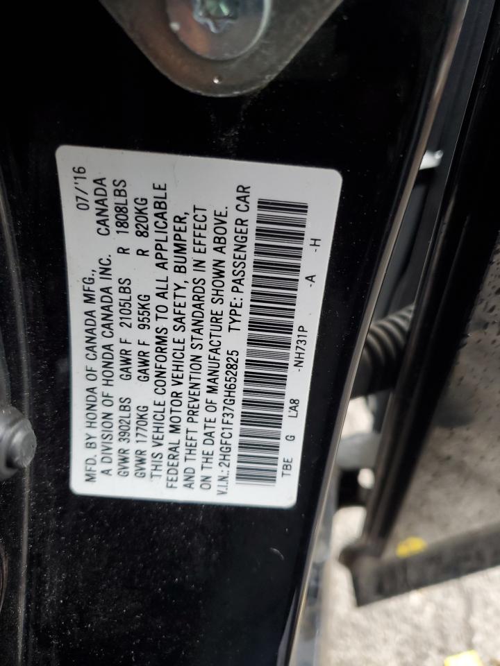 2016 Honda Civic Ex VIN: 2HGFC1F37GH652825 Lot: 93370615