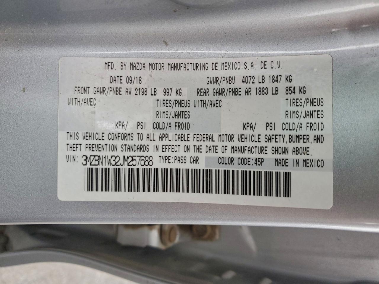 2018 Mazda 3 Grand Touring VIN: 3MZBN1W32JM257688 Lot: 94250075