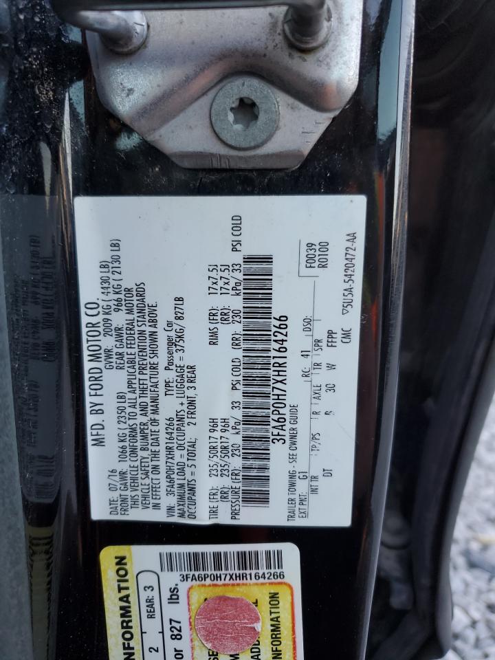 2017 Ford Fusion Se VIN: 3FA6P0H7XHR164266 Lot: 91956885