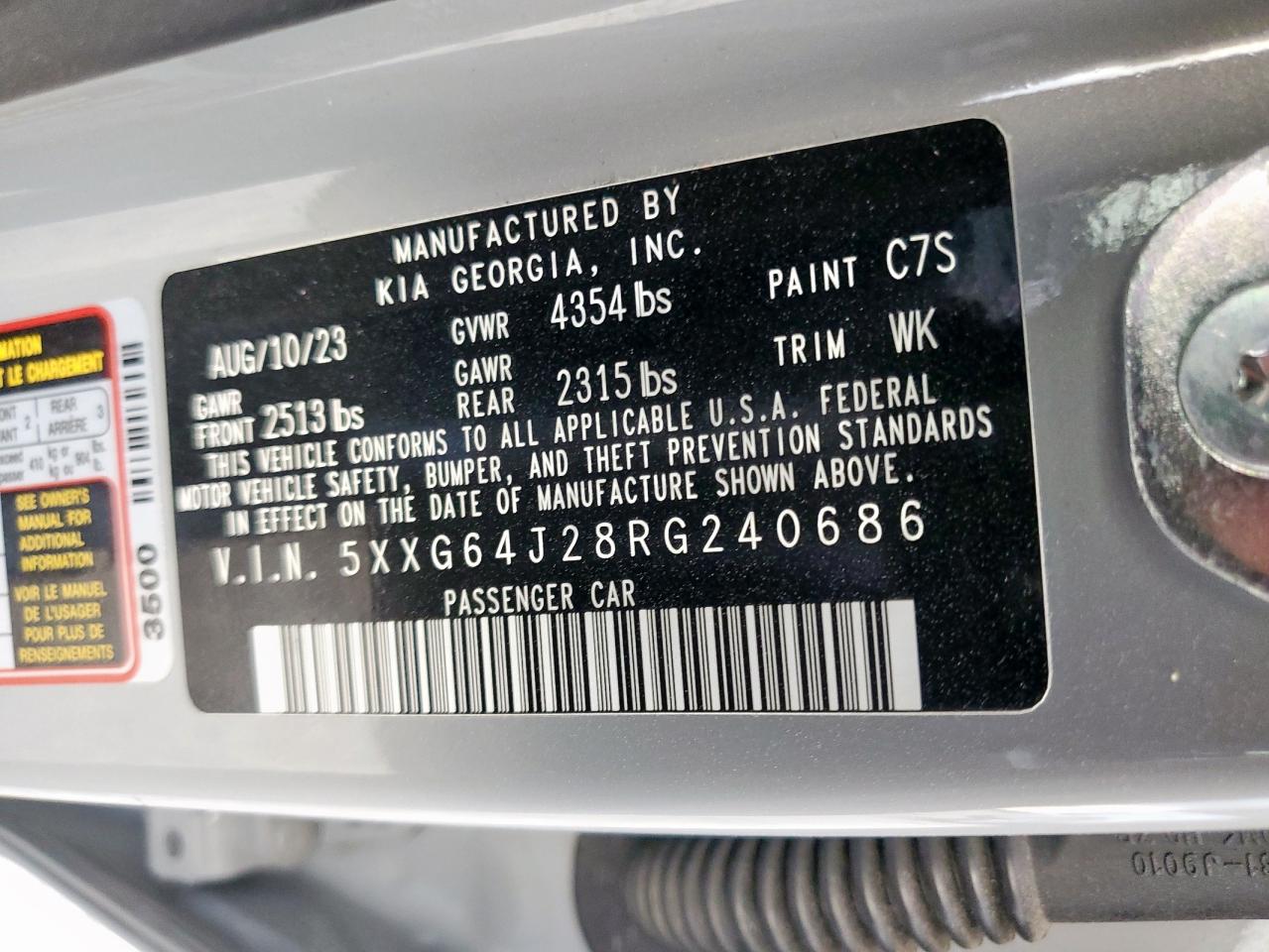 2024 Kia K5 Gt Line VIN: 5XXG64J28RG240686 Lot: 93565355