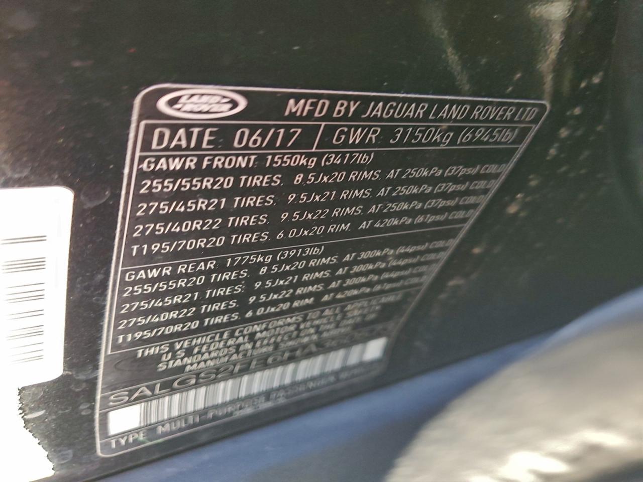 2017 Land Rover Range Rover Supercharged VIN: SALGS2FE6HA360573 Lot: 91674325