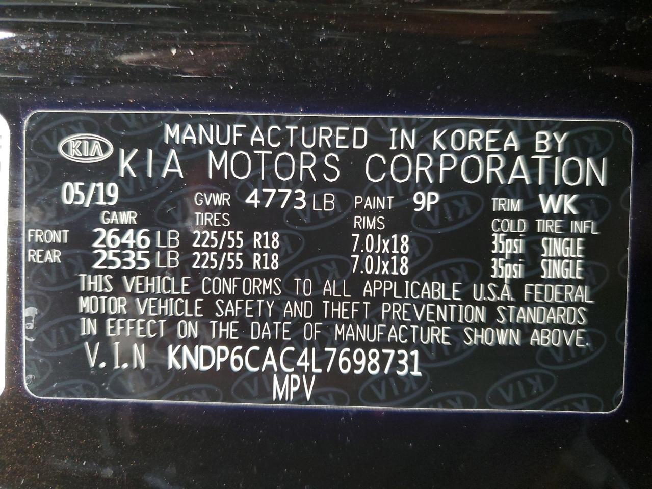 2020 Kia Sportage S VIN: KNDP6CAC4L7698731 Lot: 91497025