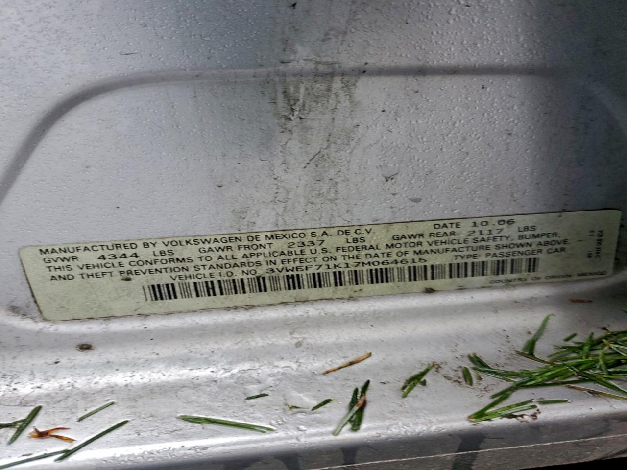 2007 Volkswagen Jetta Wolfsburg VIN: 3VWEF71K17M064615 Lot: 94270705