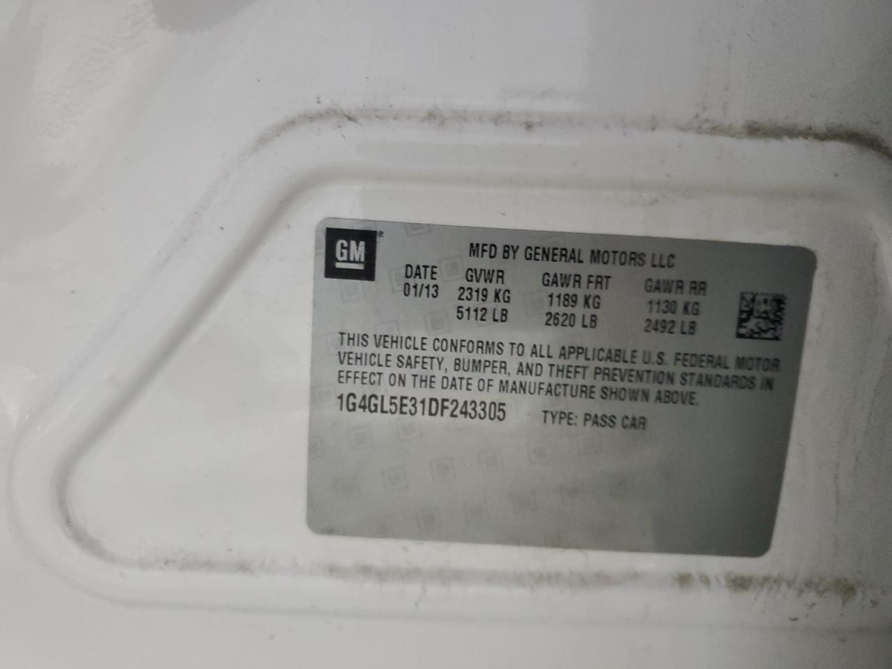 2013 Buick Lacrosse VIN: 1G4GL5E31DF243305 Lot: 92700795