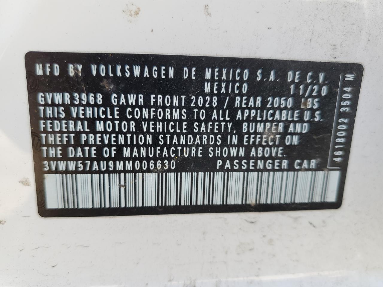 2021 Volkswagen Golf VIN: 3VWW57AU9MM006630 Lot: 92830155