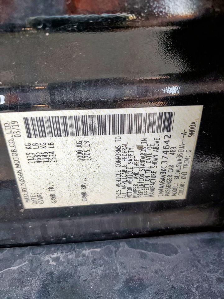 2019 Nissan Maxima S VIN: 1N4AA6AV3KC374642 Lot: 91018165