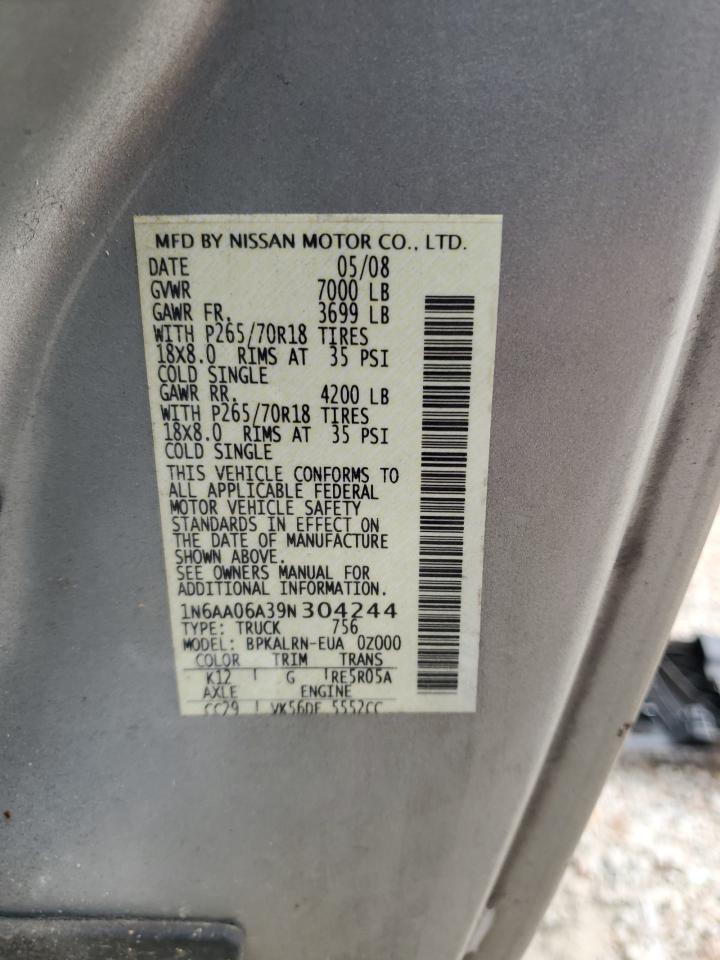 2009 Nissan Titan Xe VIN: 1N6AA06A39N304244 Lot: 93505275
