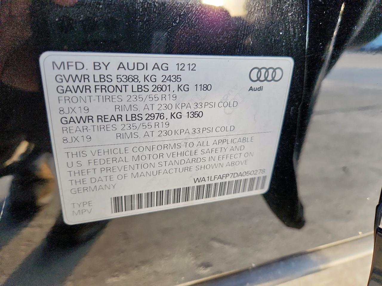 2013 Audi Q5 Premium Plus VIN: WA1LFAFP7DA050278 Lot: 92359415