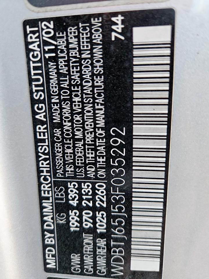 2003 Mercedes-Benz Clk 320C VIN: WDBTJ65J53F035292 Lot: 90742215