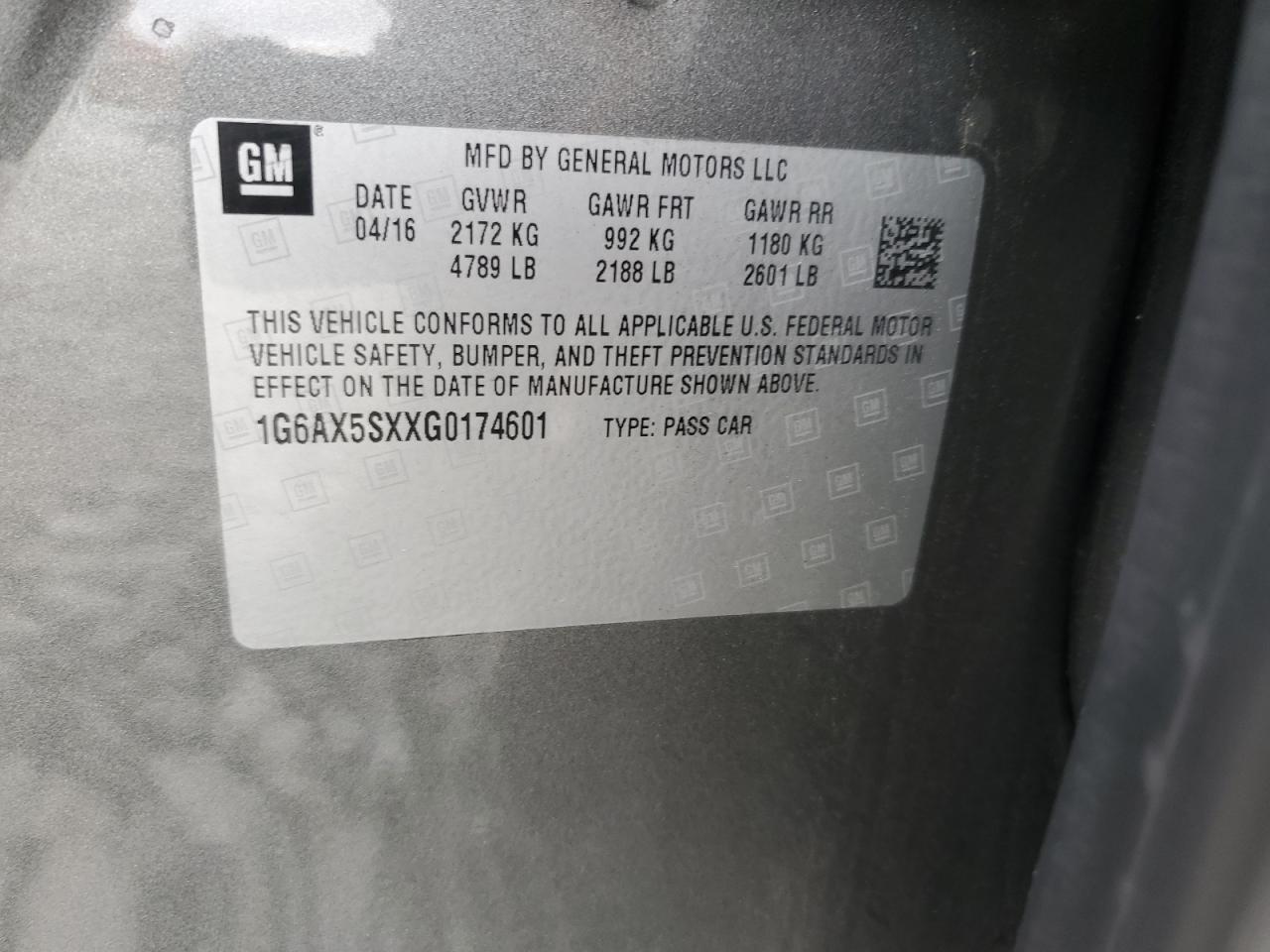 2016 Cadillac Cts Luxury Collection VIN: 1G6AX5SXXG0174601 Lot: 90791635