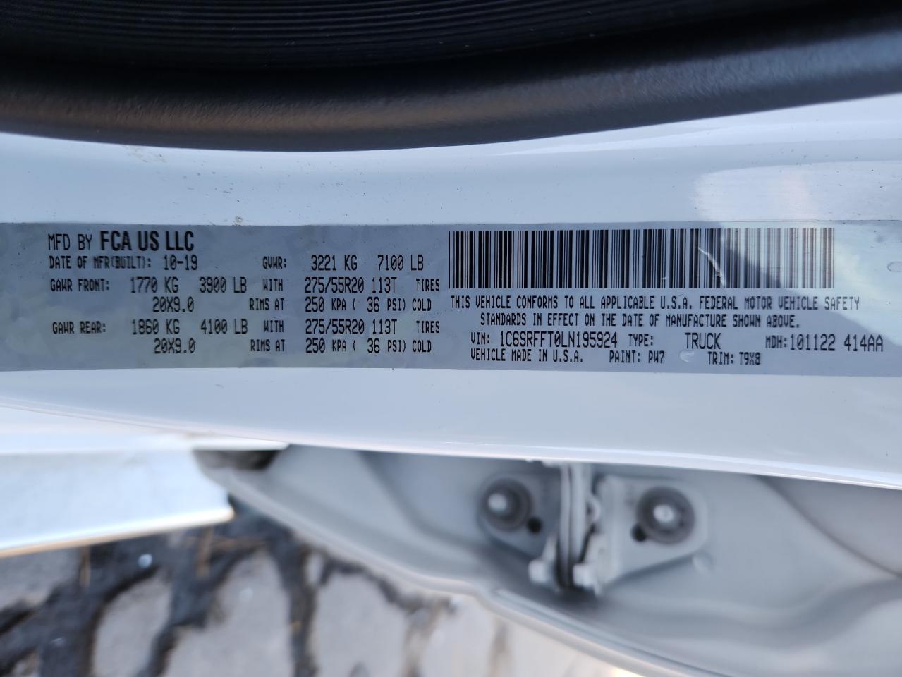 2020 Ram 1500 Big Horn/Lone Star VIN: 1C6SRFFT0LN195924 Lot: 93297475