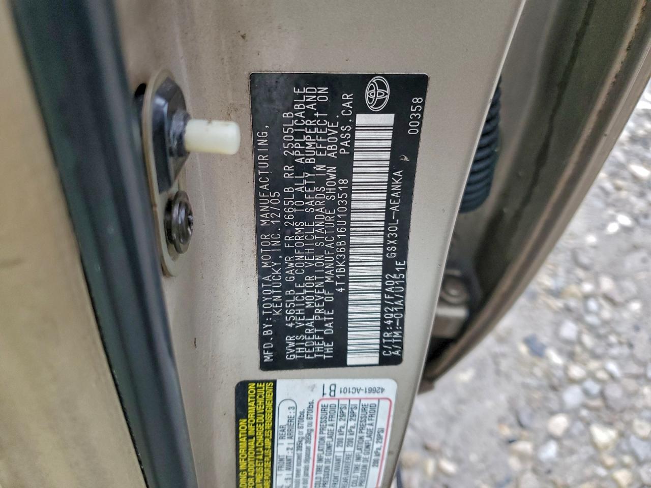 2006 Toyota Avalon Xl VIN: 4T1BK36B16U103518 Lot: 94320785