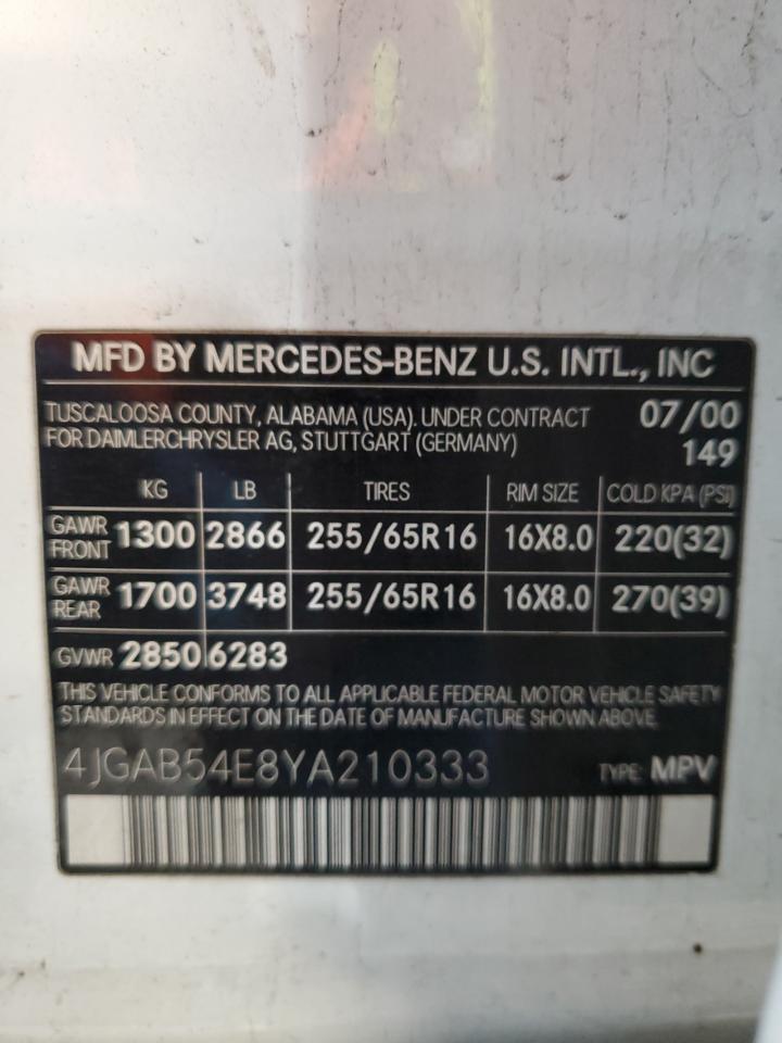 2000 Mercedes-Benz Ml 320 VIN: 4JGAB54E8YA210333 Lot: 93149235