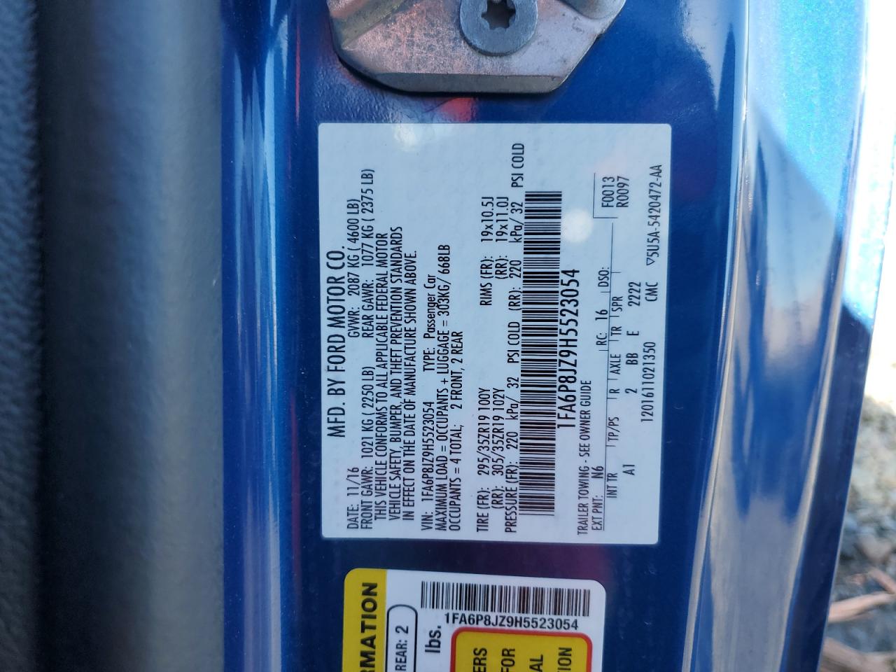 2017 Ford Mustang Shelby Gt350 VIN: 1FA6P8JZ9H5523054 Lot: 93261595