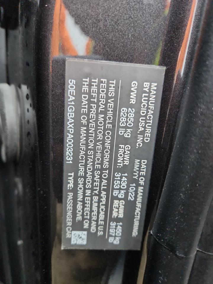 2023 Lucid Motors Air Grand Touring VIN: 50EA1GBAXPA003231 Lot: 93352515