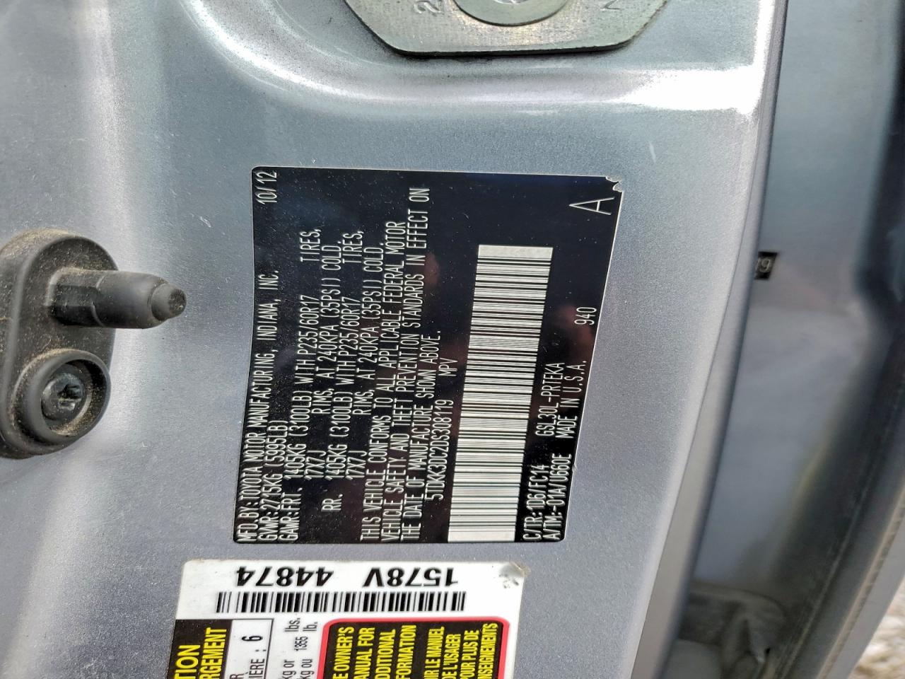 2013 Toyota Sienna Le VIN: 5TDKK3DC2DS308119 Lot: 94187305