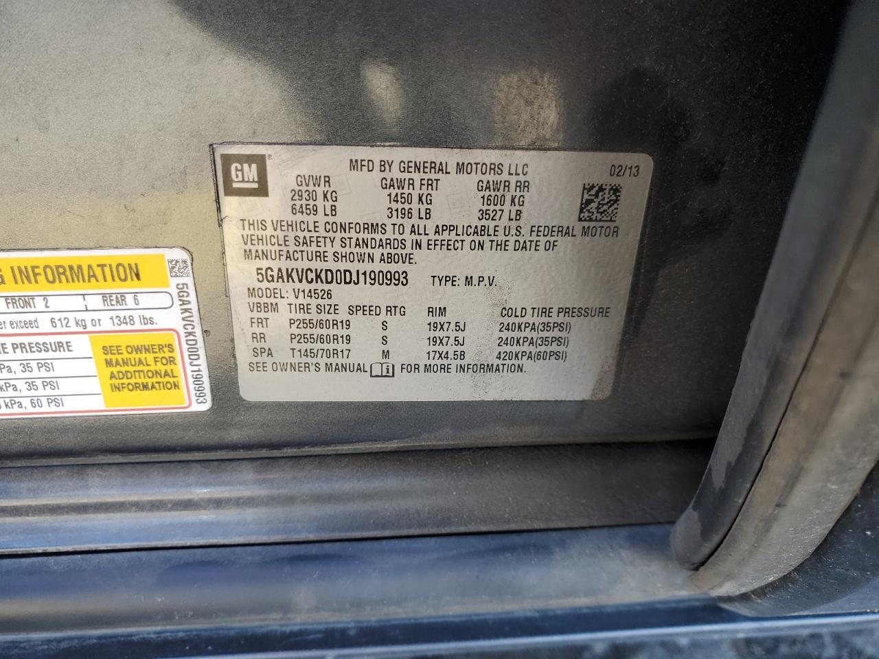 2013 Buick Enclave VIN: 5GAKVCKD0DJ190993 Lot: 91274835