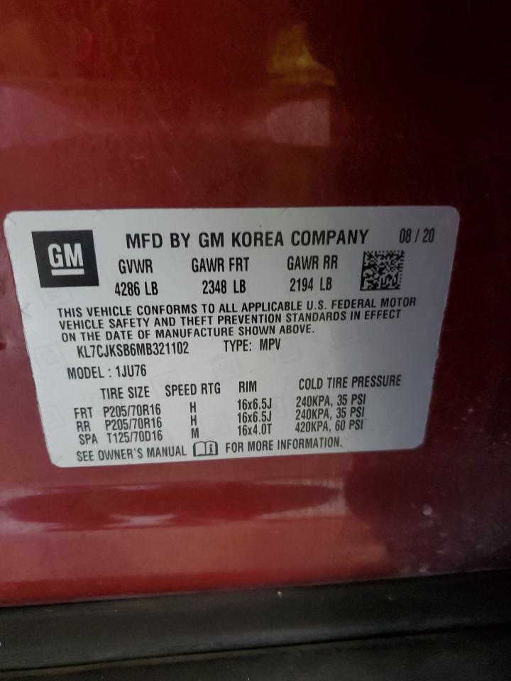 2021 Chevrolet Trax Ls VIN: KL7CJKSB6MB321102 Lot: 91527005