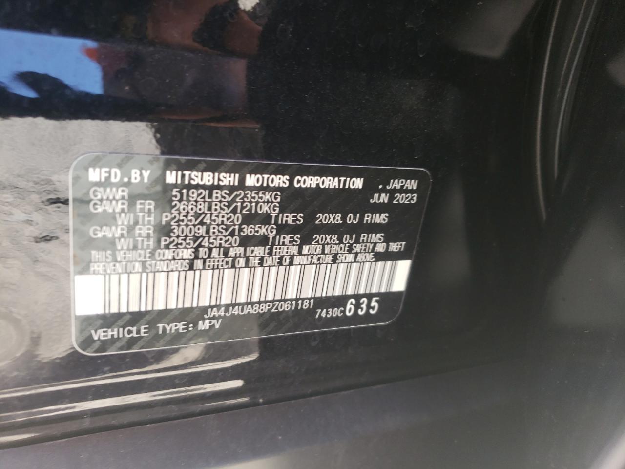 2023 Mitsubishi Outlander Se VIN: JA4J4UA88PZ061181 Lot: 92900975