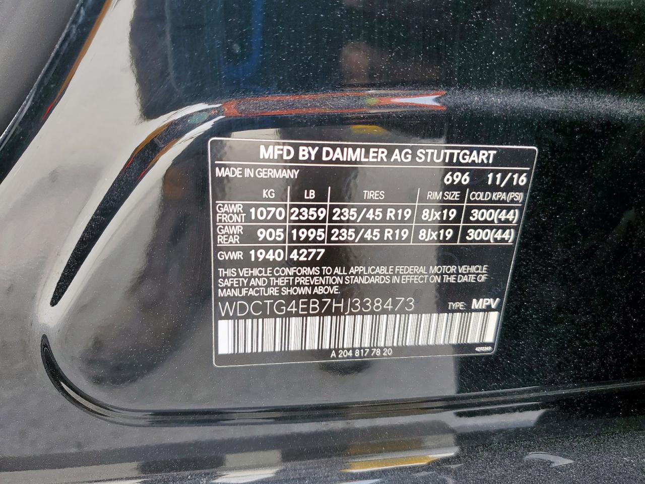 2017 Mercedes-Benz Gla 250 VIN: WDCTG4EB7HJ338473 Lot: 93771585