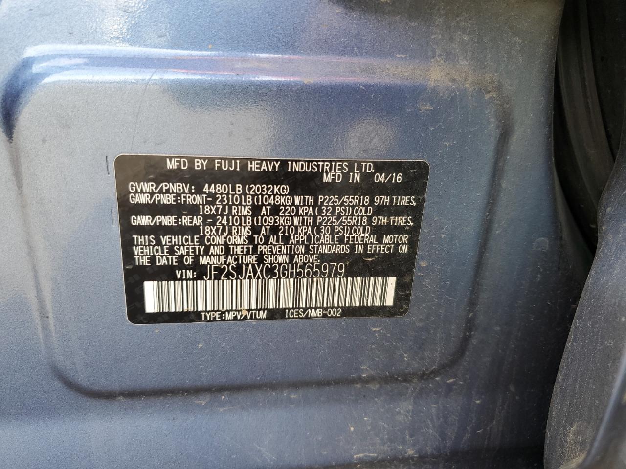 2016 Subaru Forester 2.5I Touring VIN: JF2SJAXC3GH565979 Lot: 90379485