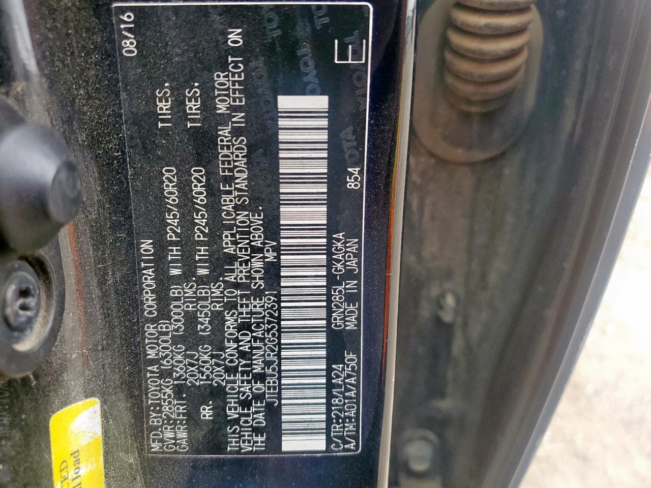 2016 Toyota 4Runner Sr5/Sr5 Premium VIN: JTEBU5JR2G5372391 Lot: 93141235