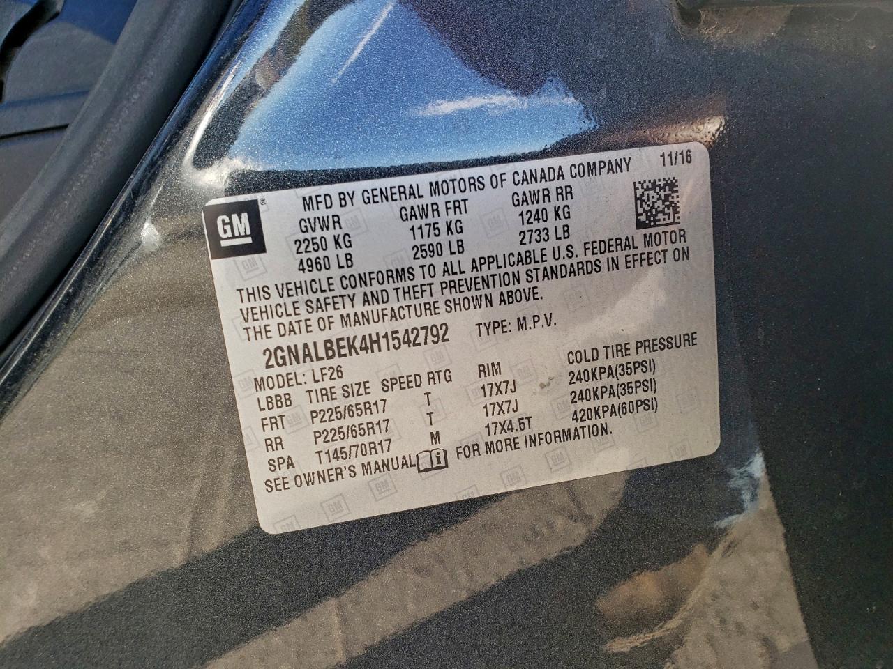 2017 Chevrolet Equinox Ls VIN: 2GNALBEK4H1542792 Lot: 93867135