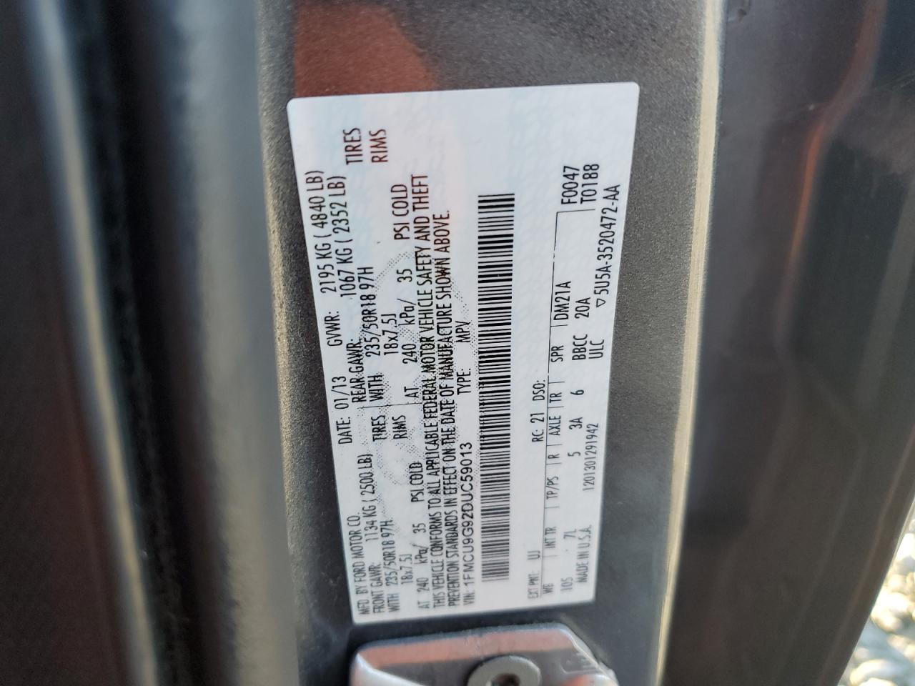 2013 Ford Escape Se VIN: 1FMCU9G92DUC59013 Lot: 90841625