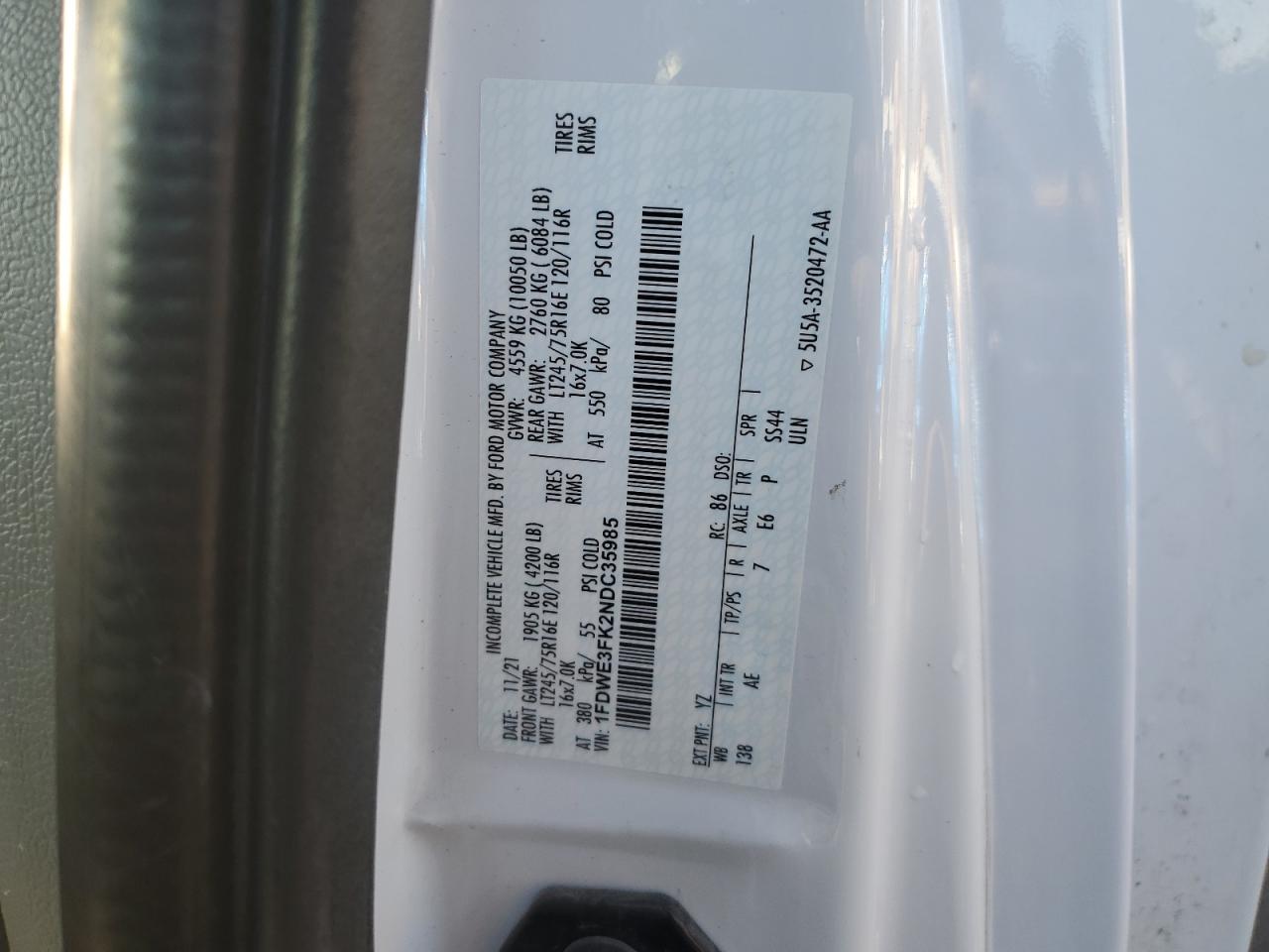 2022 Ford E350 Utility / Service Truck VIN: 1FDWE3FK2NDC35985 Lot: 90835445