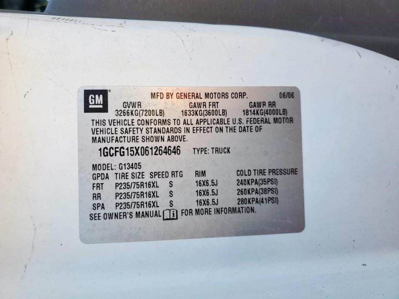 2006 Chevrolet Express 1500 Delivery Van VIN: 1GCFG15X061264646 Lot: 91358665