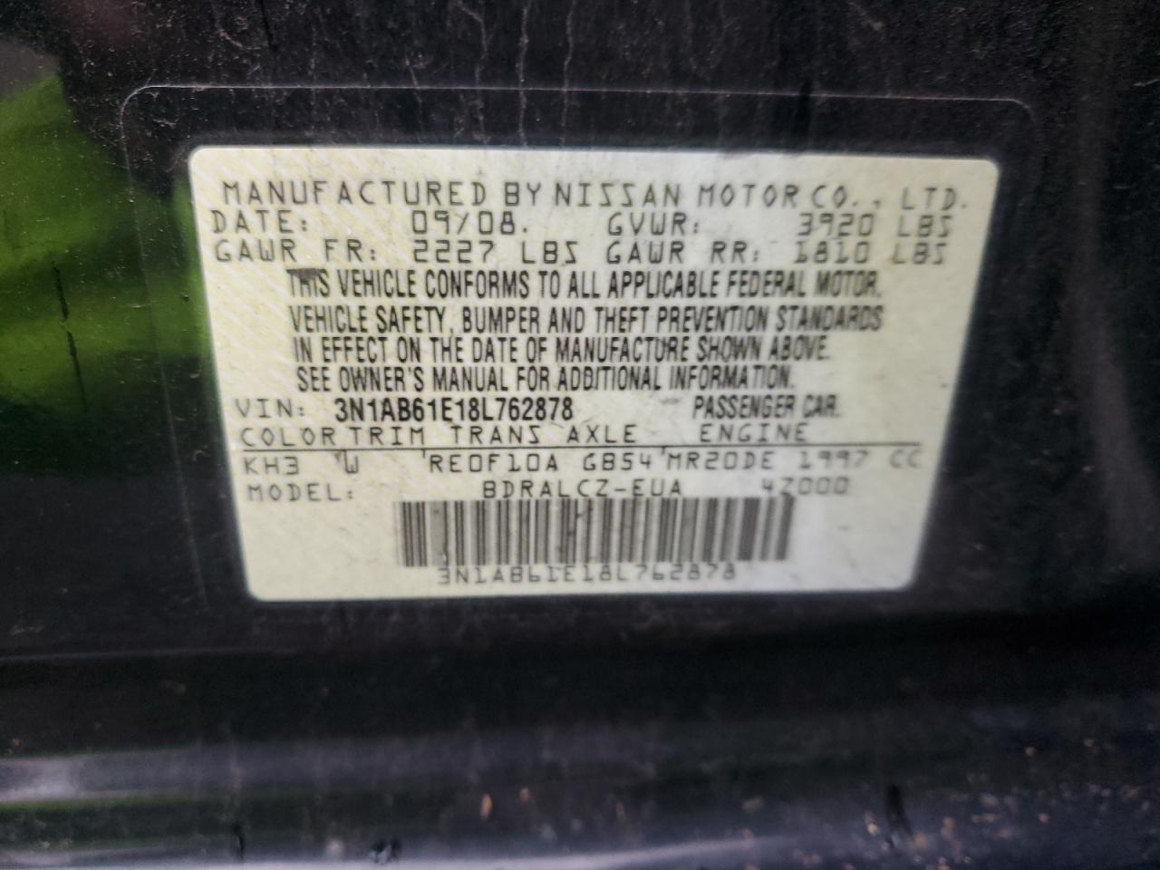 2008 Nissan Sentra 2.0 VIN: 3N1AB61E18L762878 Lot: 93384465