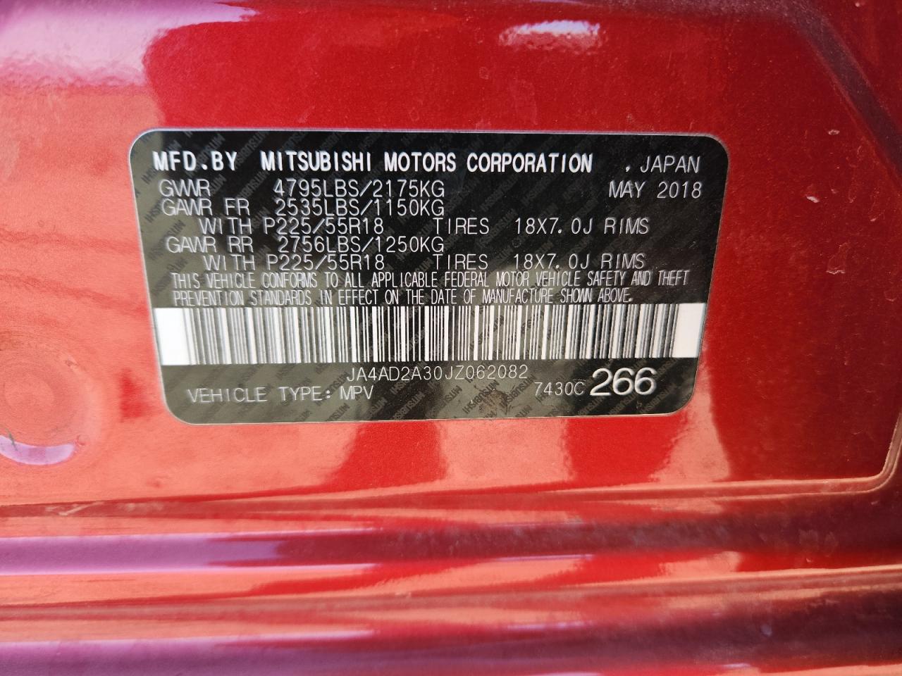 2018 Mitsubishi Outlander Es VIN: JA4AD2A30JZ062082 Lot: 91426885