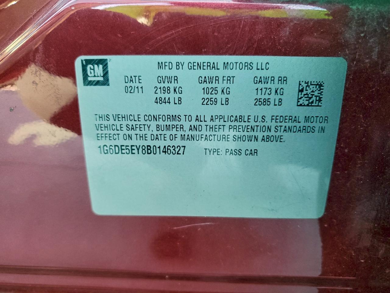 2011 Cadillac Cts Luxury Collection VIN: 1G6DE5EY8B0146327 Lot: 94110245