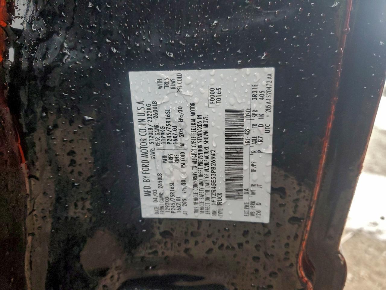 2003 Ford Ranger Super Cab VIN: 1FTZR45E53PB26942 Lot: 94058365