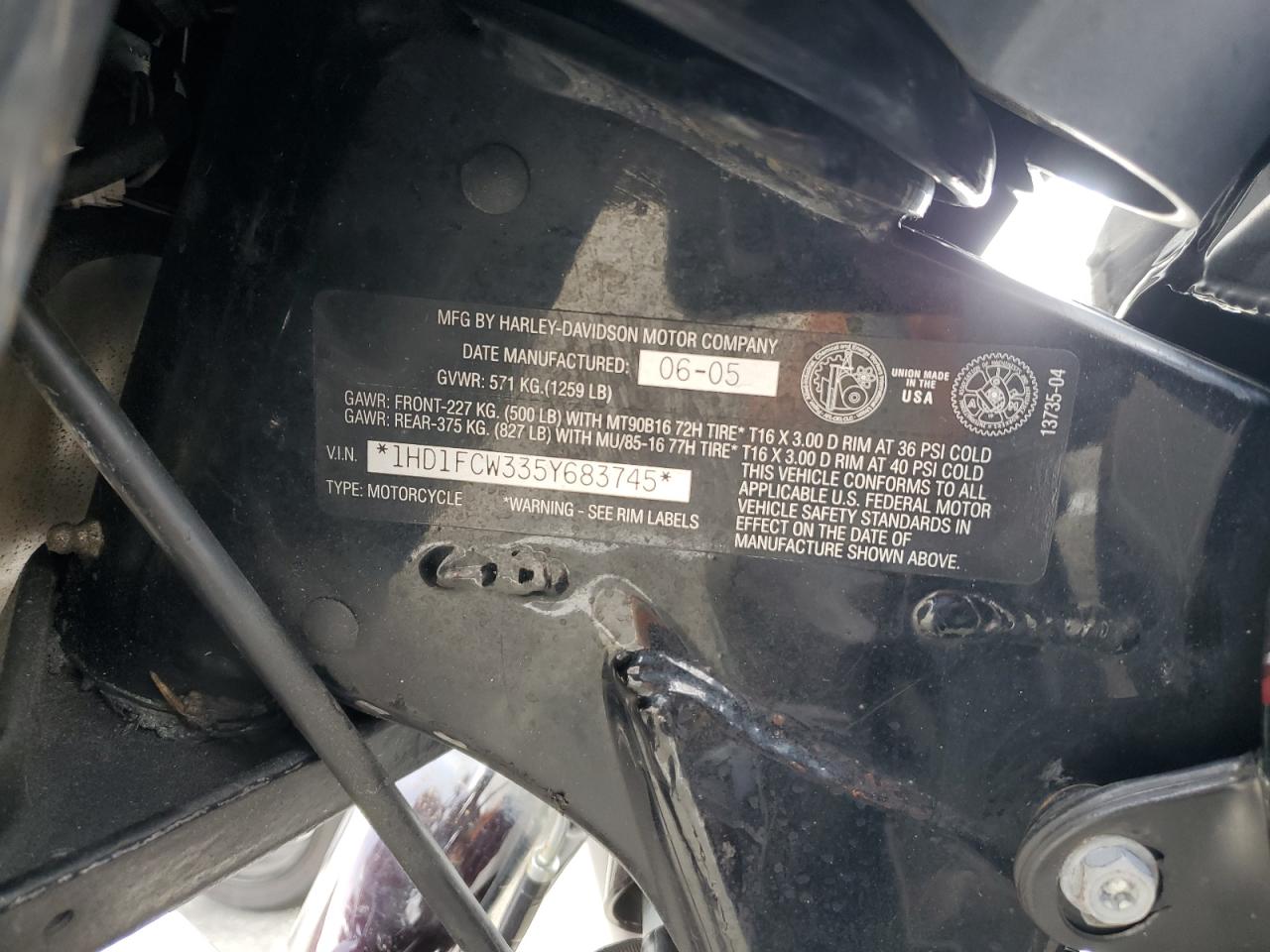 2005 Harley-Davidson Flhtcui VIN: 1HD1FCW335Y683745 Lot: 93750505