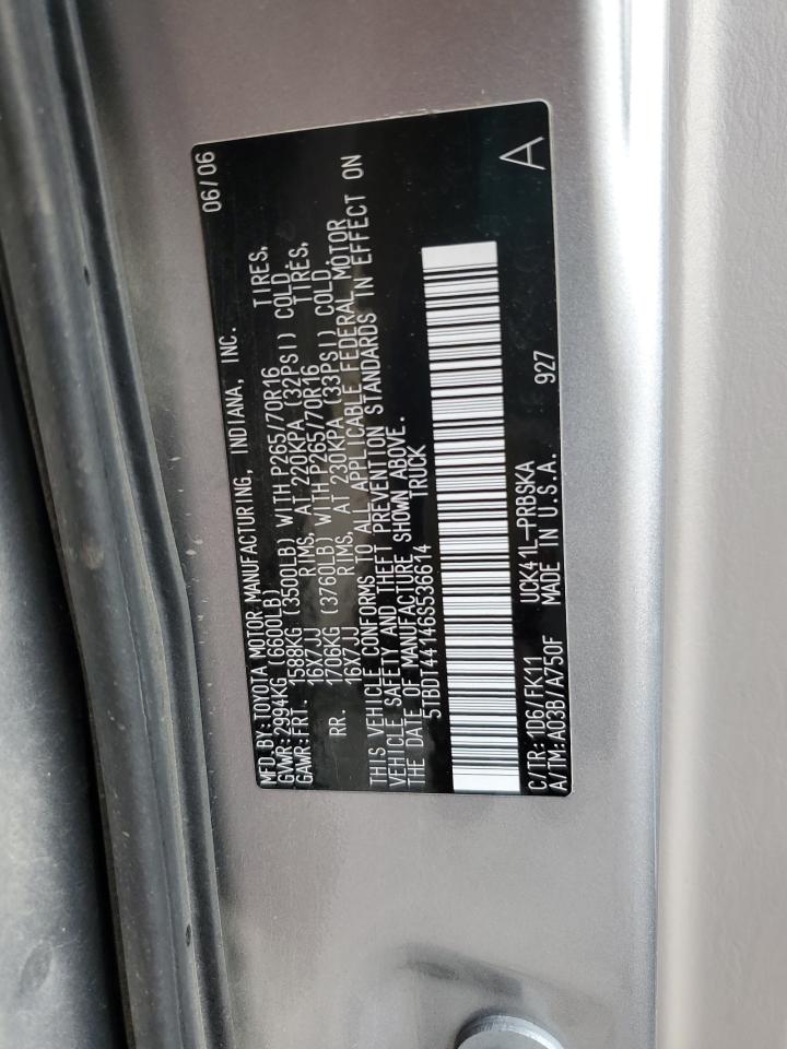 2006 Toyota Tundra Double Cab Sr5 VIN: 5TBDT44146S536614 Lot: 91141395