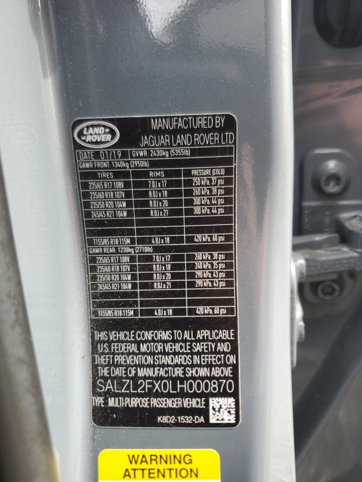 2020 Land Rover Range Rover Evoque First Edition VIN: SALZL2FX0LH000870 Lot: 90863775