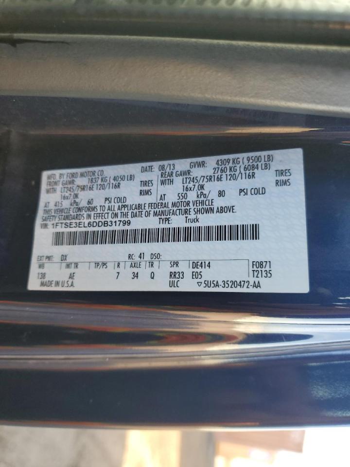 2013 Ford E350 Utility / Service Van VIN: 1FTSE3EL6DDB31799 Lot: 92617205